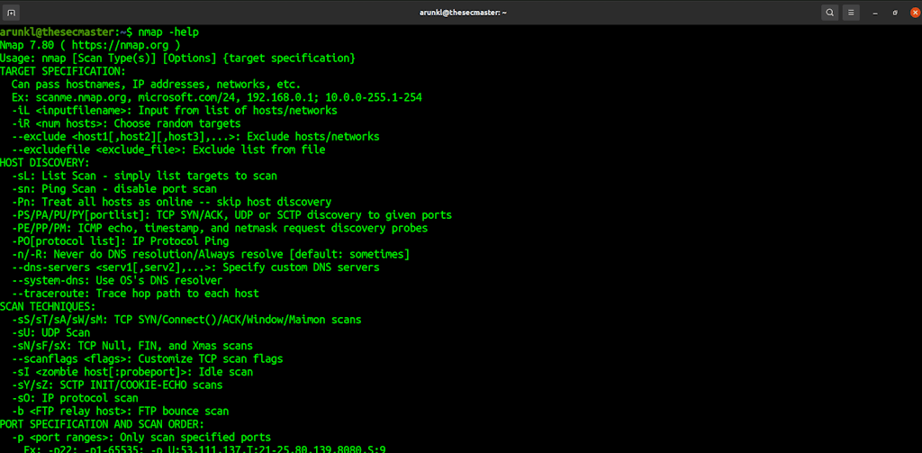 Image Of Nmap Help Command