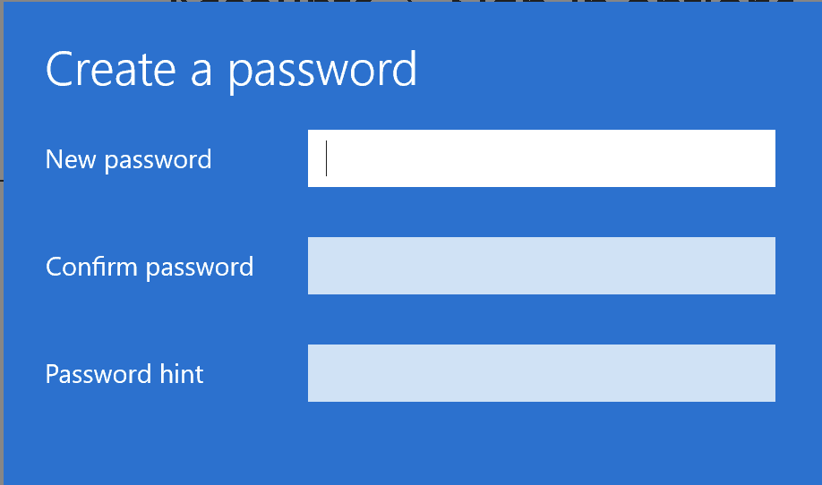 An Image To Setup A New Password With Password Hint