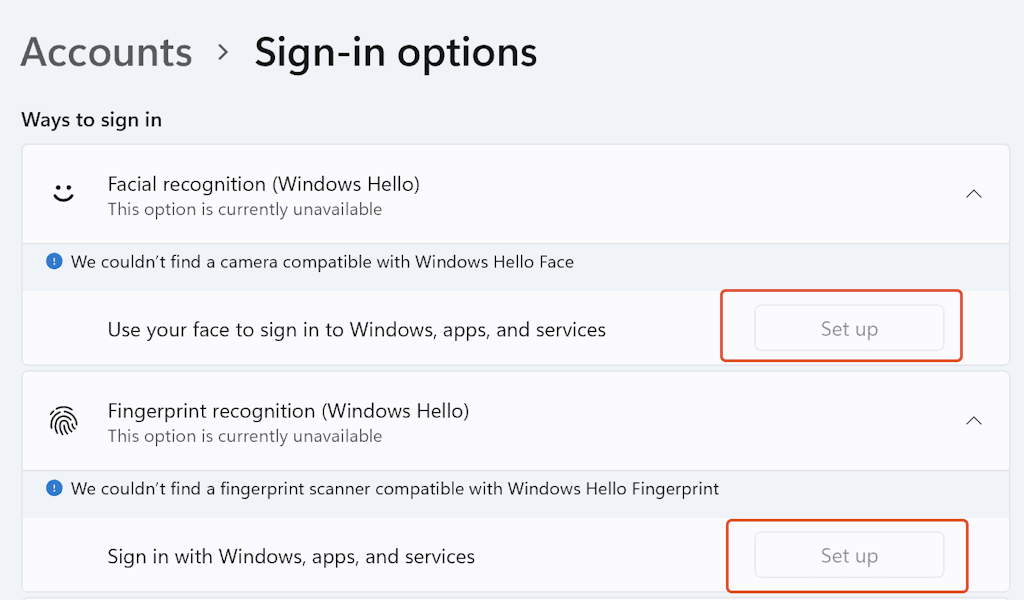 An Image To Setup A Facial And Fingerprint Recognition Under Sign In Options
