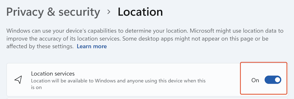 An Image To Enable Location Settings Under Privacy Security