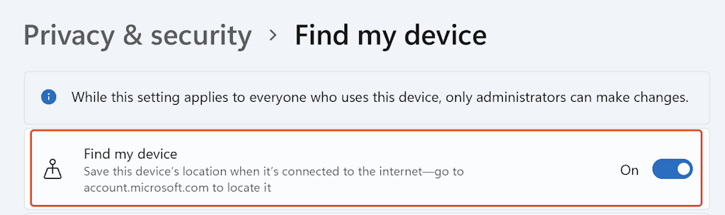 An Image Where Find My Device Is Enabled