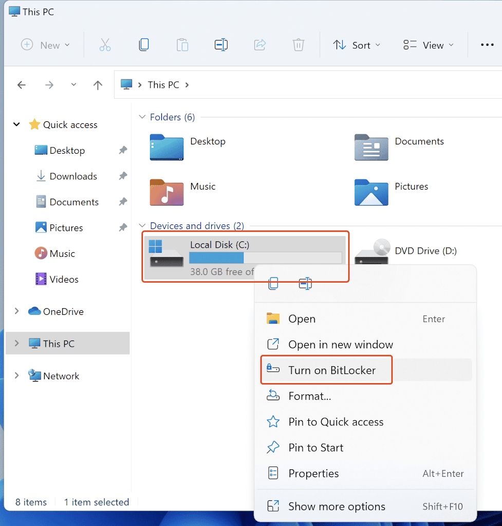 An Image To Start Enabling Bitlocker For The Drive In Windows 11 System