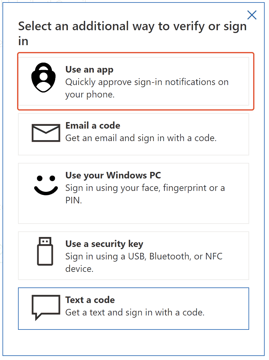 Select Use An App In Available Ways To Configure Verify And Sign In