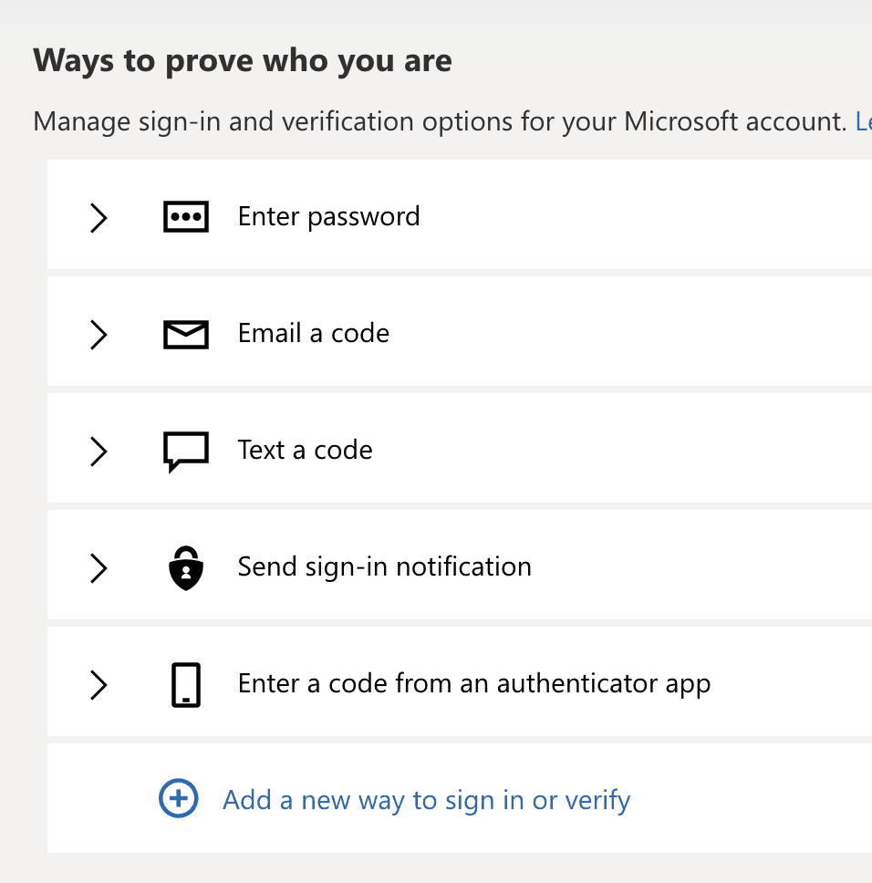 Configured Ways To Verify And Sign In For Microsoft Account