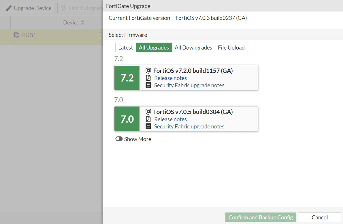 See The Available Upgrades In Fortios