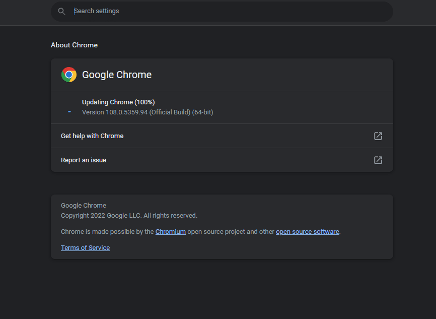 Launch The Update On Chrome