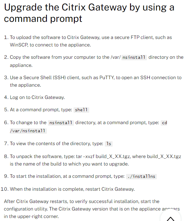 Upgrade The Citrix Gateway By Using A Command Prompt