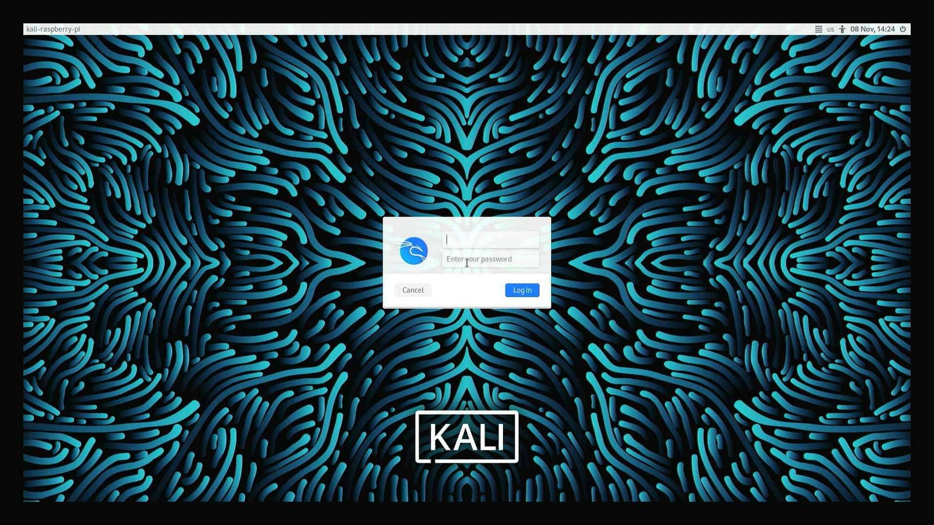 First Login Screen Of Kali Linux On Raspberry Pi
