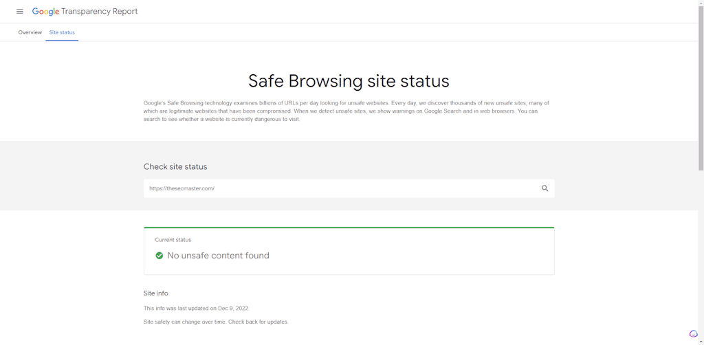 Googles Safe Browsing Site Check