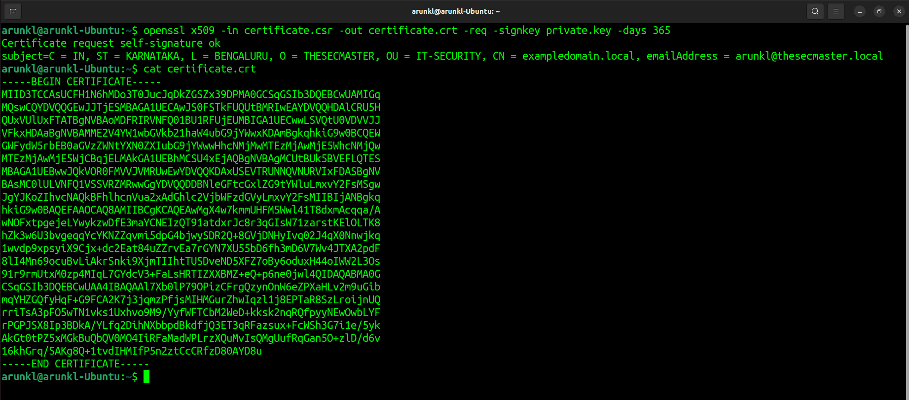 Openssl Command To Generate A Self Signed Certificate