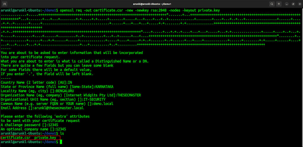 Openssl Command To Generate A New Private Key And Certificate Signing Request In A Single Command