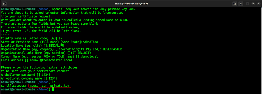 Openssl Command To Generate A Certificate Signing Request Csr For An Existing Private Key