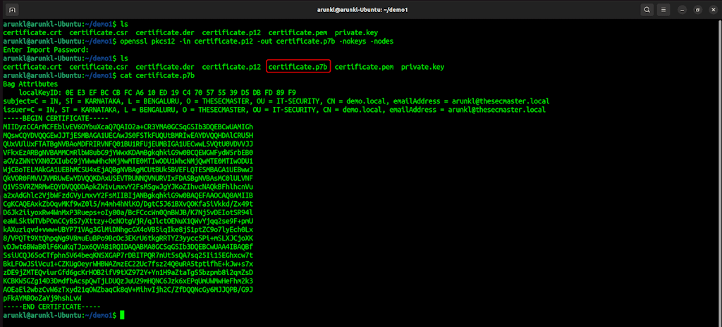 Openssl Commands To Convert A Certificate From Pkcs12 To Pkcs7