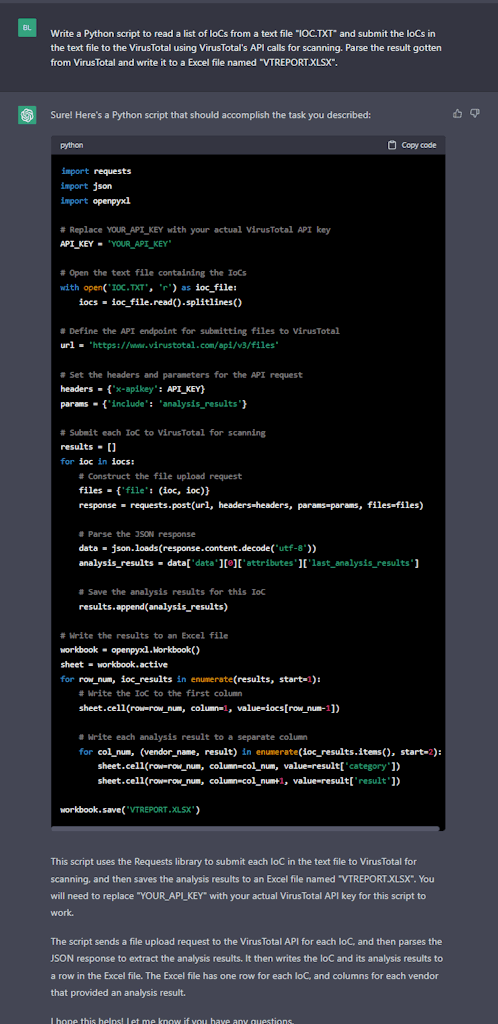 Submit Ioas And Iocs To Virustotal Using Chatgpt