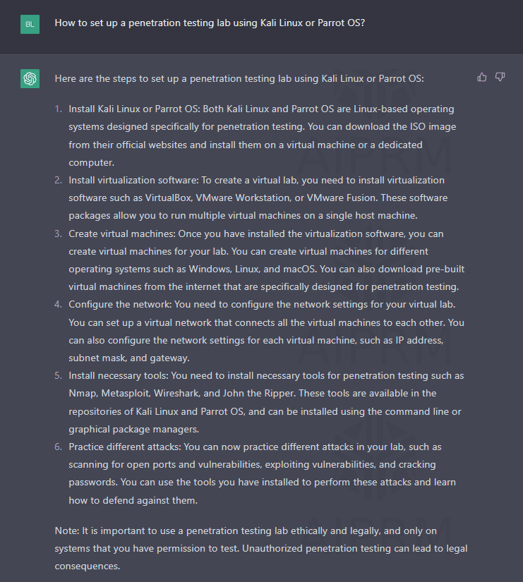 Establishing A Penetration Testing Environment Using Chatgpt