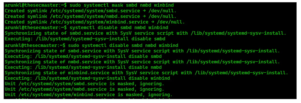 Disable And Mask Unused Samba Services