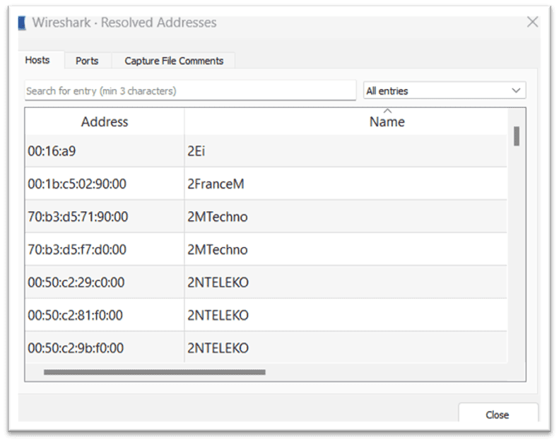 Resolved Addresses Feature In Wireshark