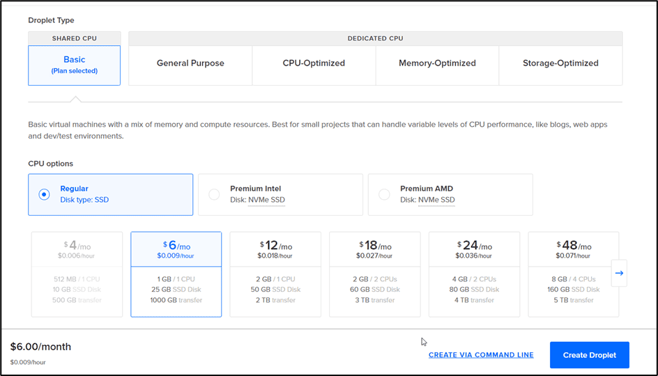 Choose The Droplet Type From Digital Ocean