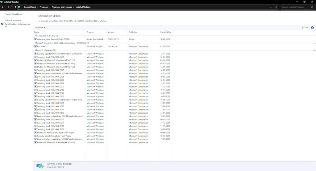 View Installed Updates In Programs And Features From The Control Panel