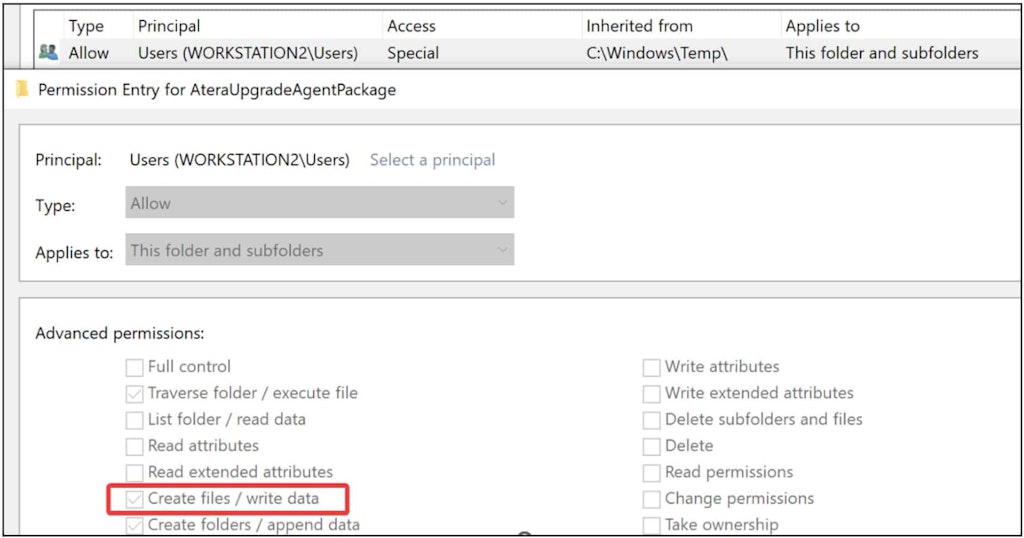 Ateraupgradeagentpackage Folder Permissions