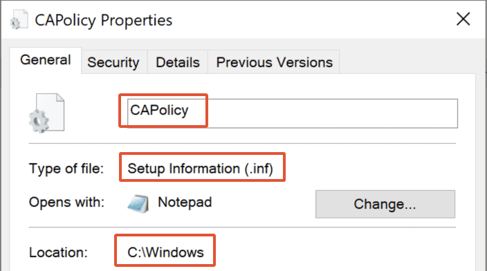 Ensure The Capolicy Inf File Is Saved In Inf File Extention