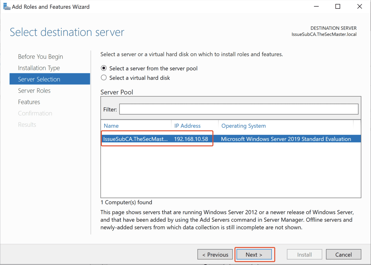 Select The Server On That You Are Going To Install The Adcs Role