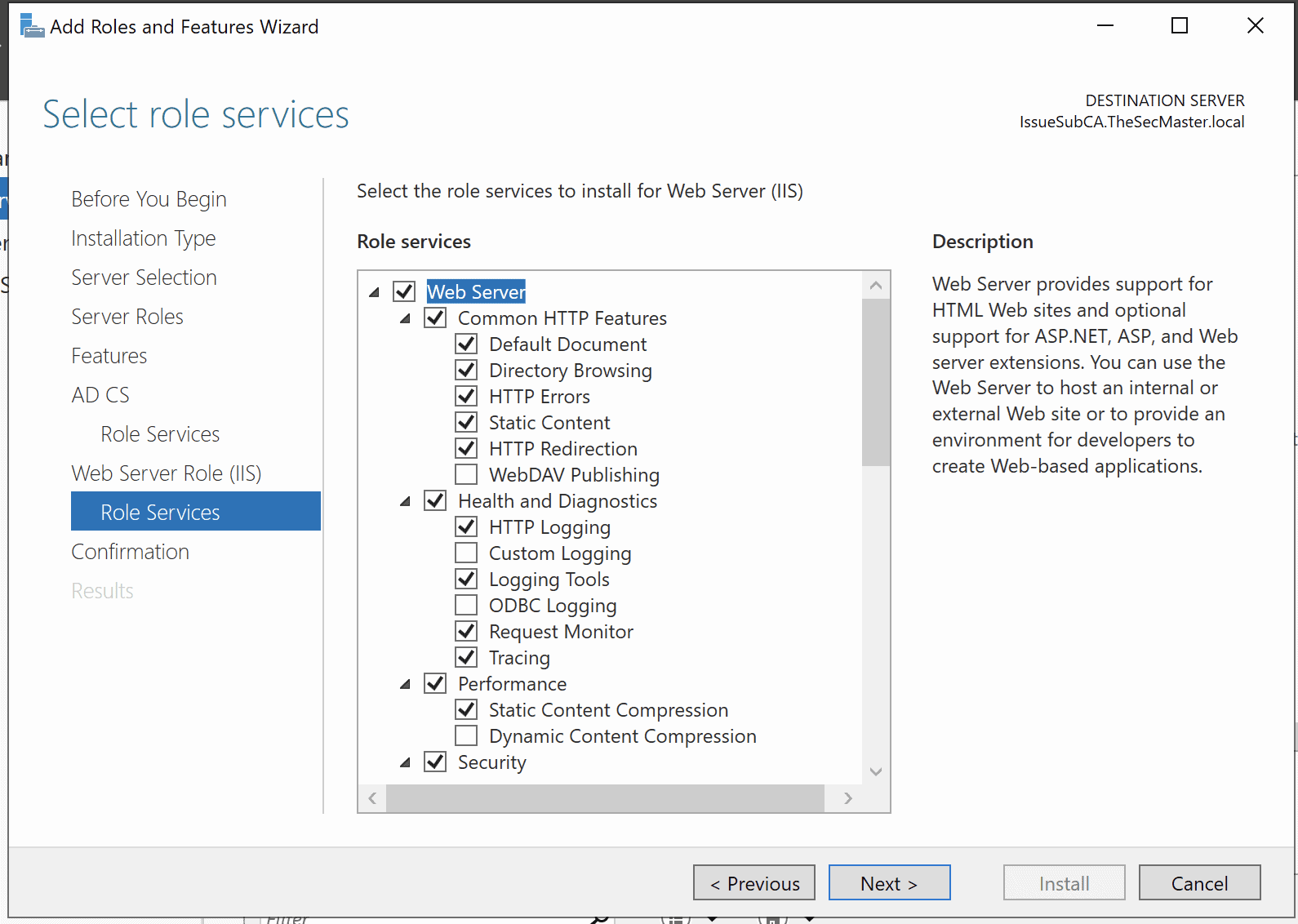 Install Web Server Roll Iis With Default Role Services