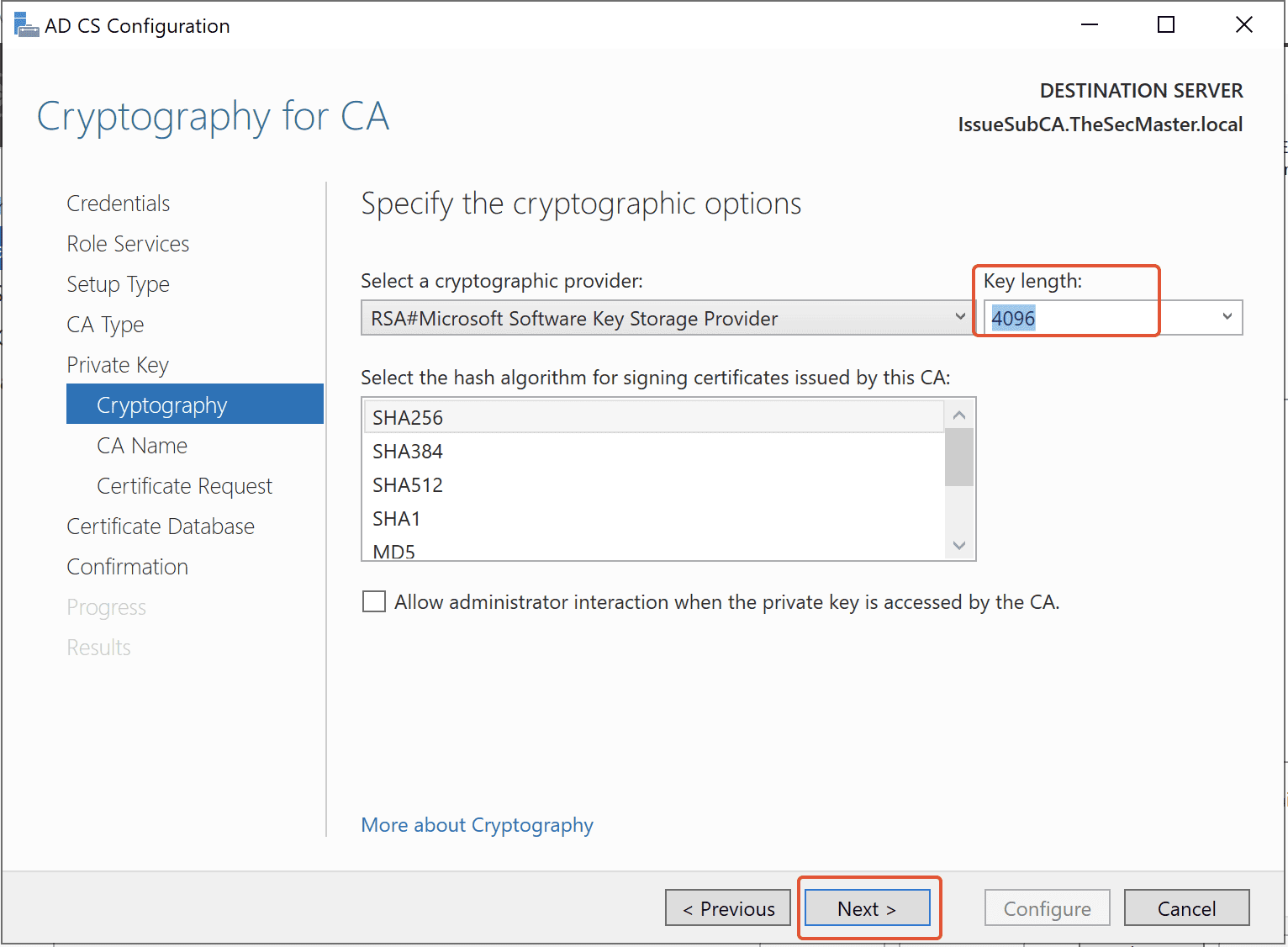 Select Key Length Hash Algorithm Based On Requirement