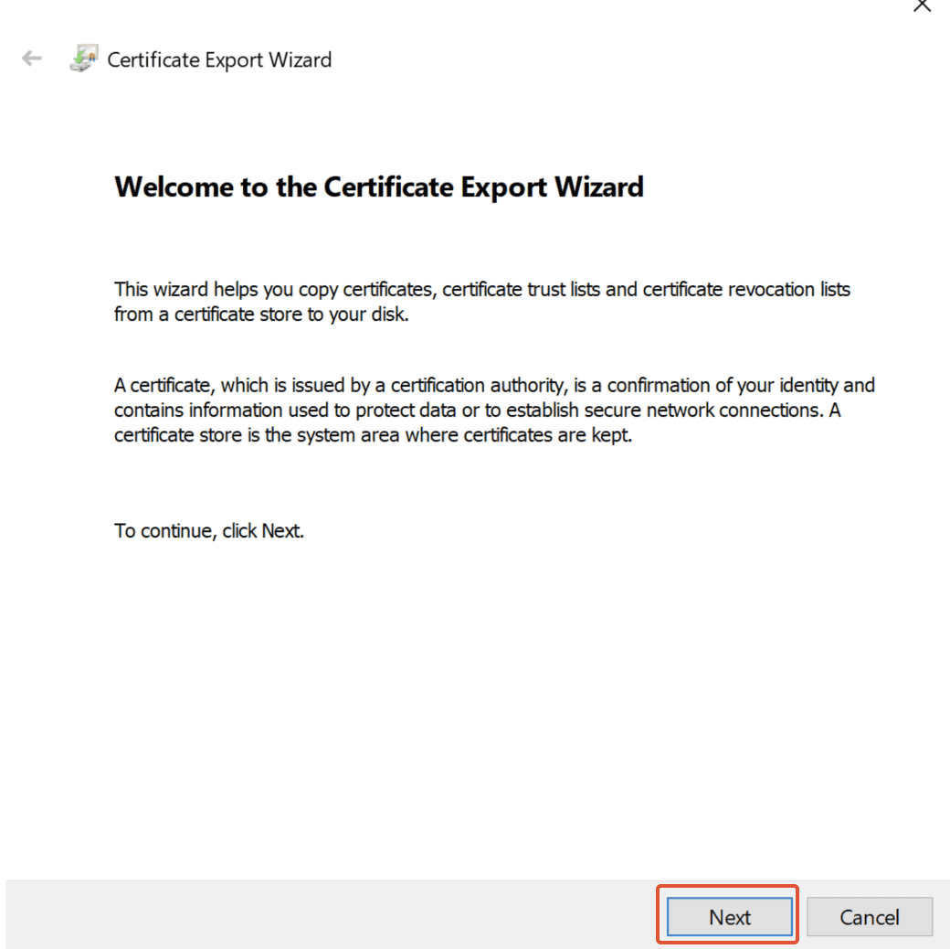 Certificate Export Wizard