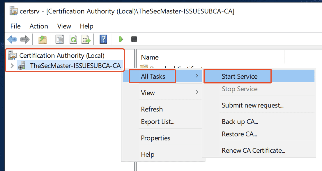 Start The Certificate Authority Service