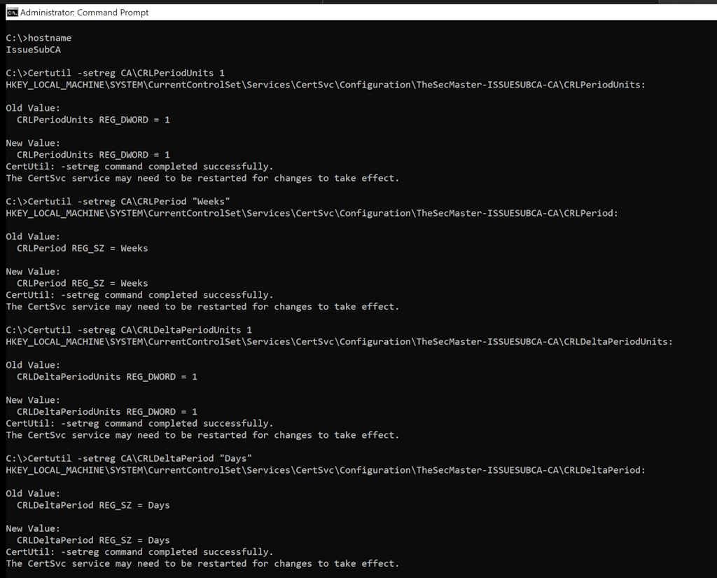 Commands To Complete The Issuing Ca Configurations