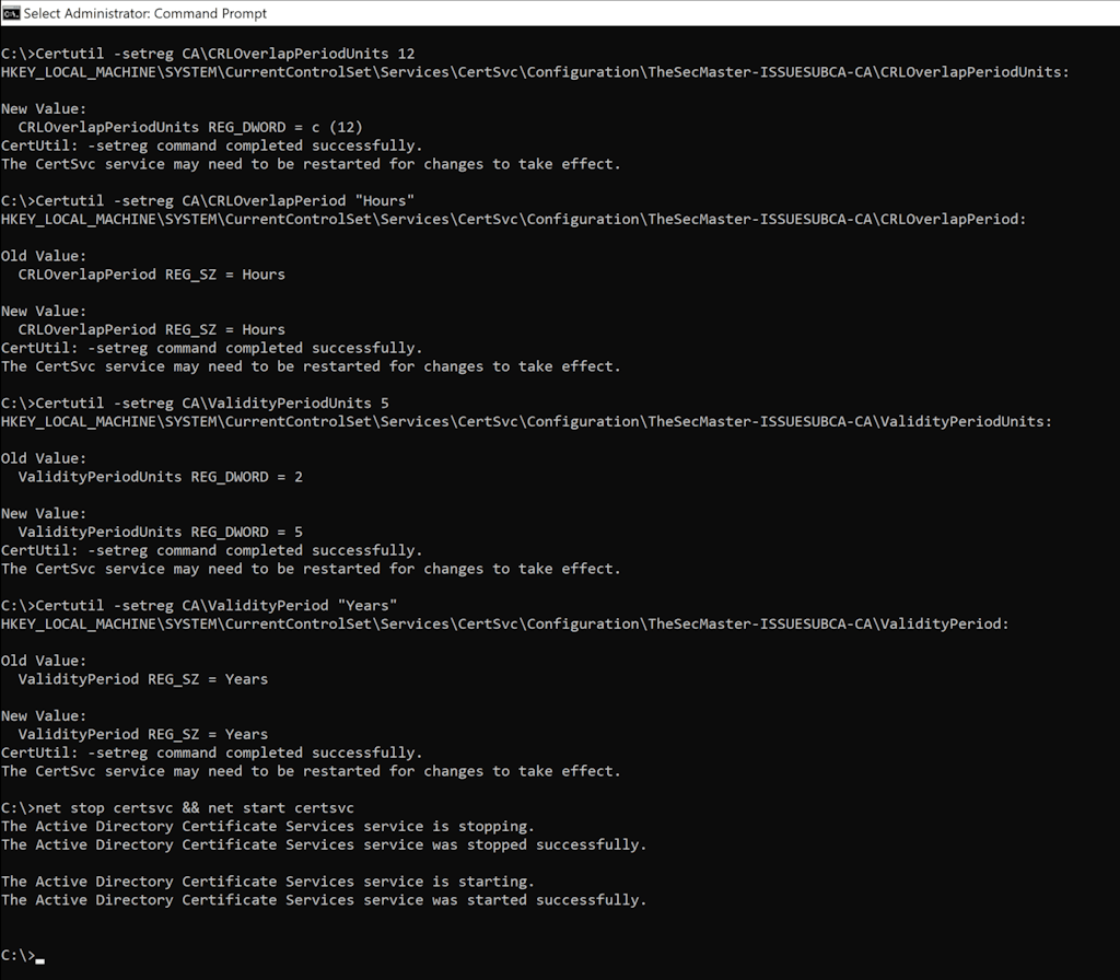 Continued Commands To Complete The Issuing Ca Configurations