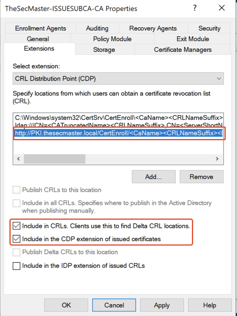 Make Sure Below 2 Options Crl And Cdp Are Selected