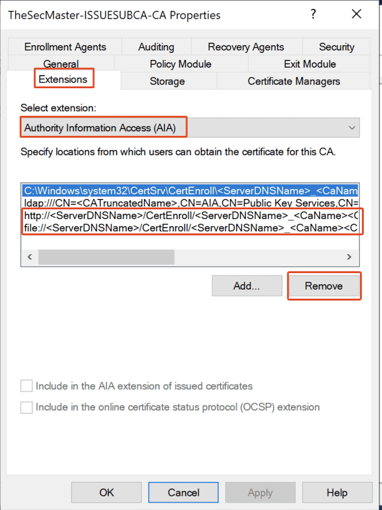 Modifying Aia Configurations In Certification Authority Properties