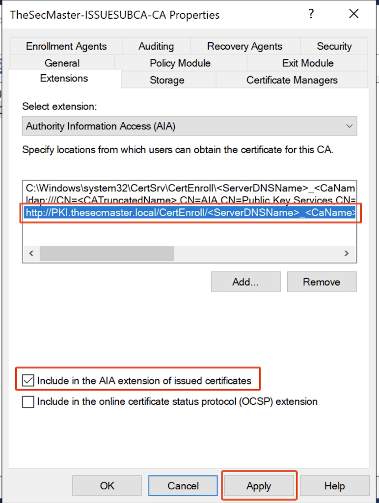 Include In The Aia Extension Of Issues Certificates