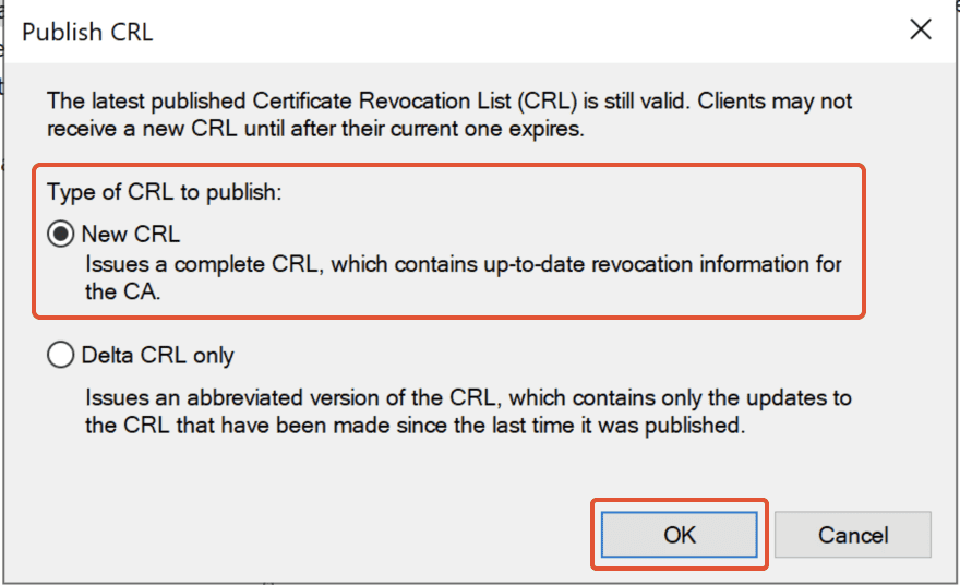 Select The Type Of Crl To Publish
