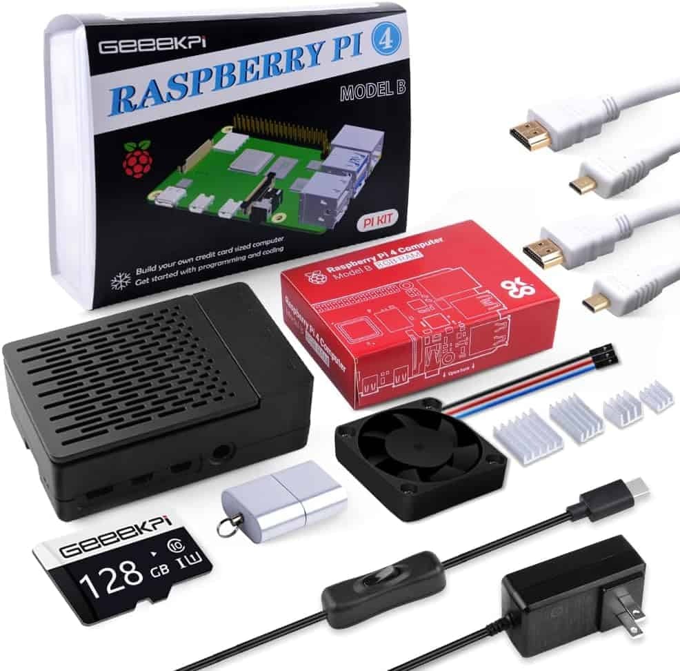 Geeekpi Raspberry Pi 4 8gb Starter Kit 128gb Edition Raspberry Pi 4 Case With Pwm Fan Raspberry Pi 18w 5v 36a Power Supp