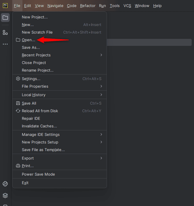 Open Project In Pycharm