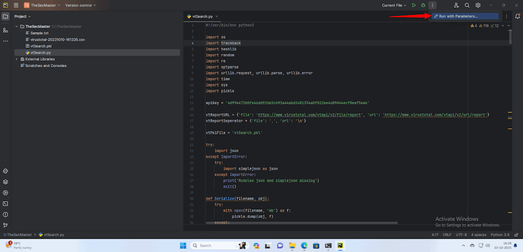 Run The Vtsearch Py On Pycharm