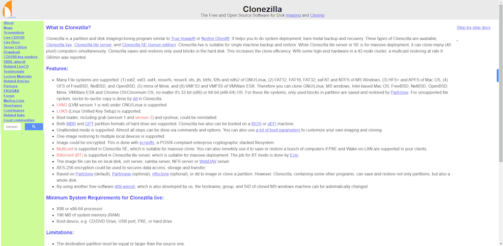 Clonezilla Home Page