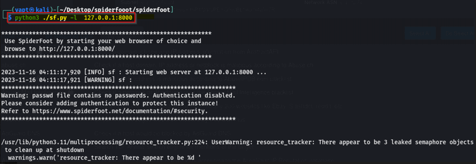 Start Spiderfoot On Linux Cli