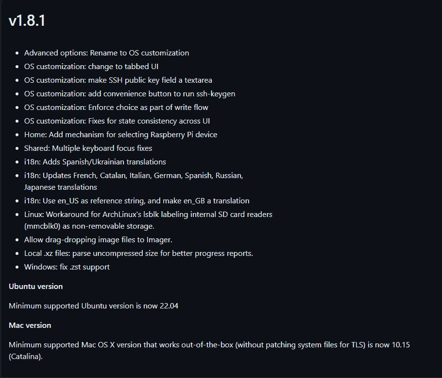Release Notes Of Raspberry Pi Imager V1 8 1