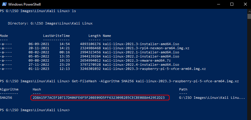 Calculate The Sha256 Hash Of Kali Linux Image On Windows