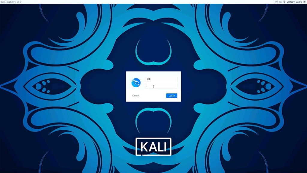 Kali Linux Login Screen