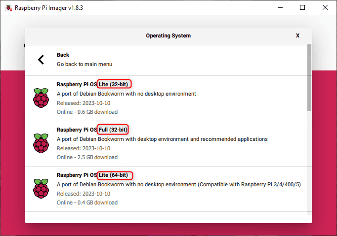 Installation Versions Of Raspberry Pi Os