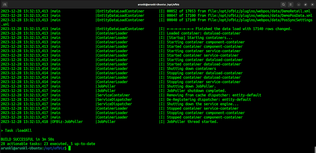 Clean The Existing Data And Load Fresh Ofbiz Datasets Finish