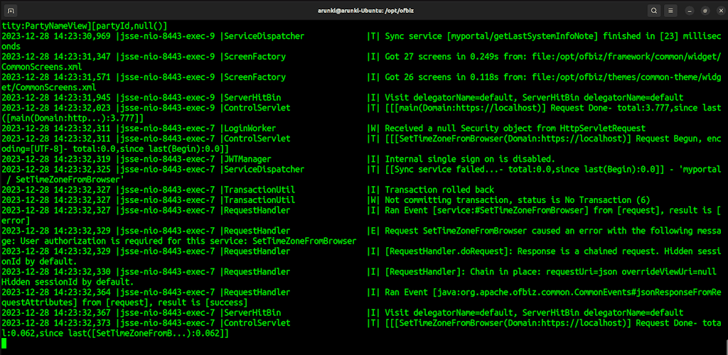 Successful Start Of Apache Ofbiz