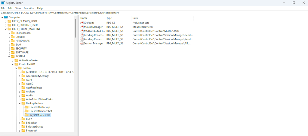 Backuprestore Settings In The Registry