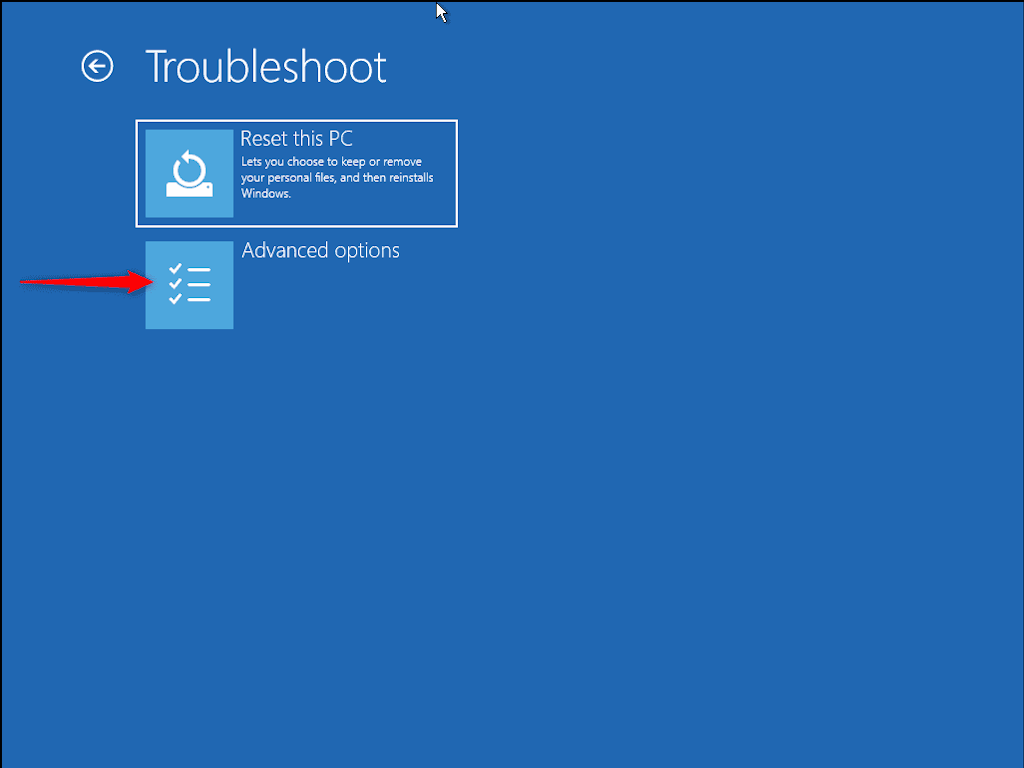 Troubleshoot Window In Advanced Startup Options