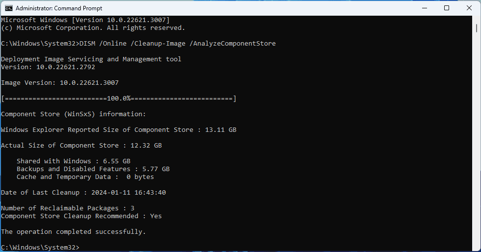 Command To Analyze The Component Store Upon The Windows Update 1